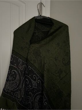 Olive Green and Black Paisley Scarf Wrap